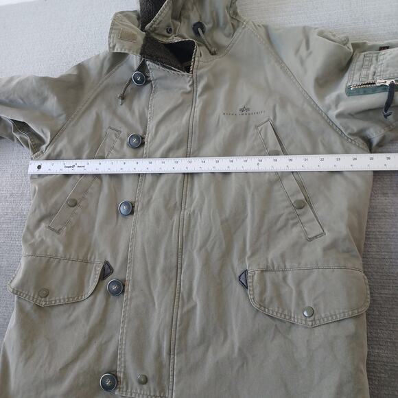 Alpha Industries N-3B Parka Jacket M Sage Green Sherpa Lined Hood Military Coat - Picture 7 of 11